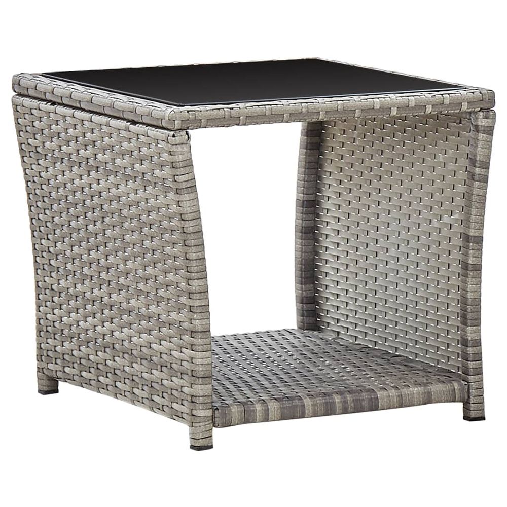 Coffee Table Grey 45x45x40 cm Poly Rattan and Glass - anydaydirect