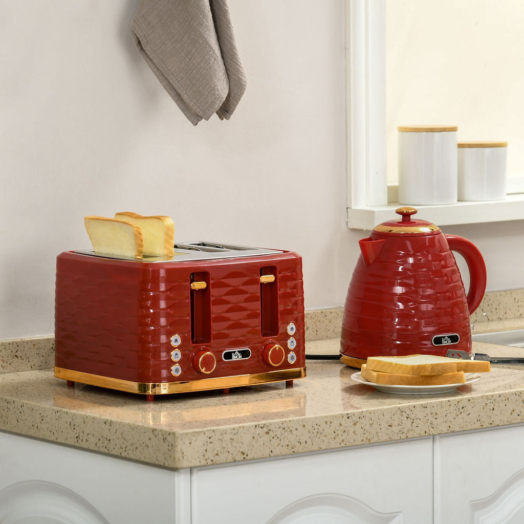 HOMCOM Kettle and Toaster Set 1.7L Rapid Boil Kettle & 4 Slice Toaster Red - anydaydirect