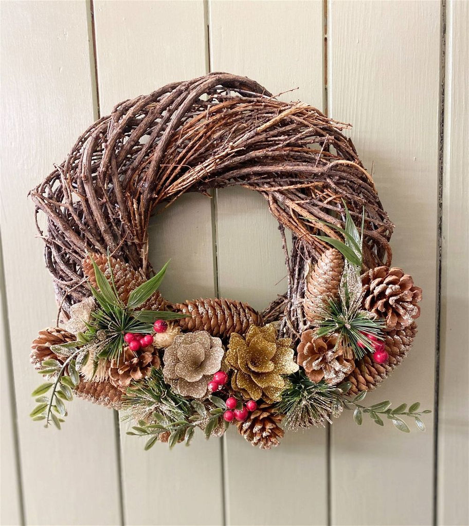 Twisted Pine & Berry Botanical Christmas Wreath 35cm - anydaydirect