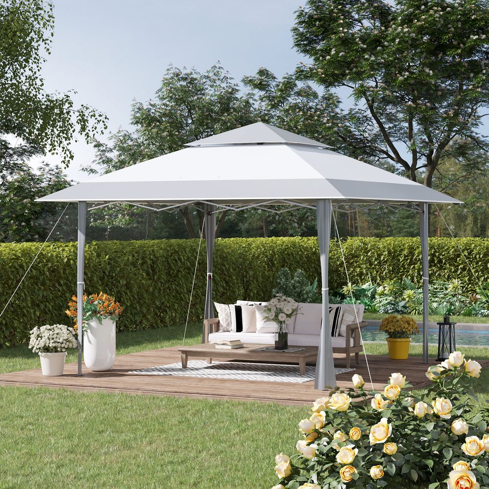 4x4m Pop-up Canopy Gazebo Tent with Roller Bag , Steel  White & Grey - anydaydirect