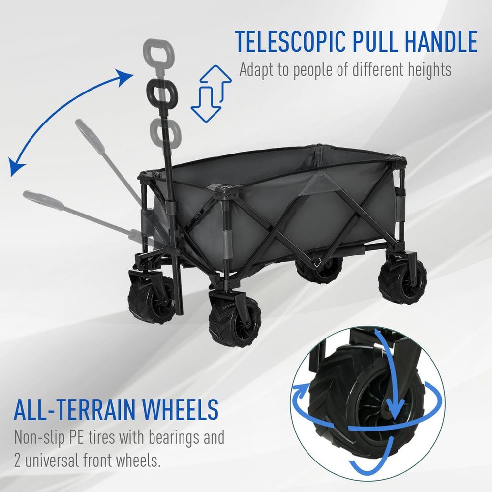 Outsunny Outdoor Cart Folding Cargo Wagon Trailer Beach w/ Handle Dark Grey - anydaydirect