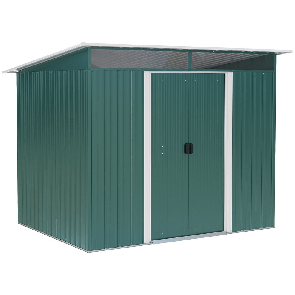 Pent Roofed Metal Garden Shed Foundation and Vent 260x194x200cm Green - anydaydirect