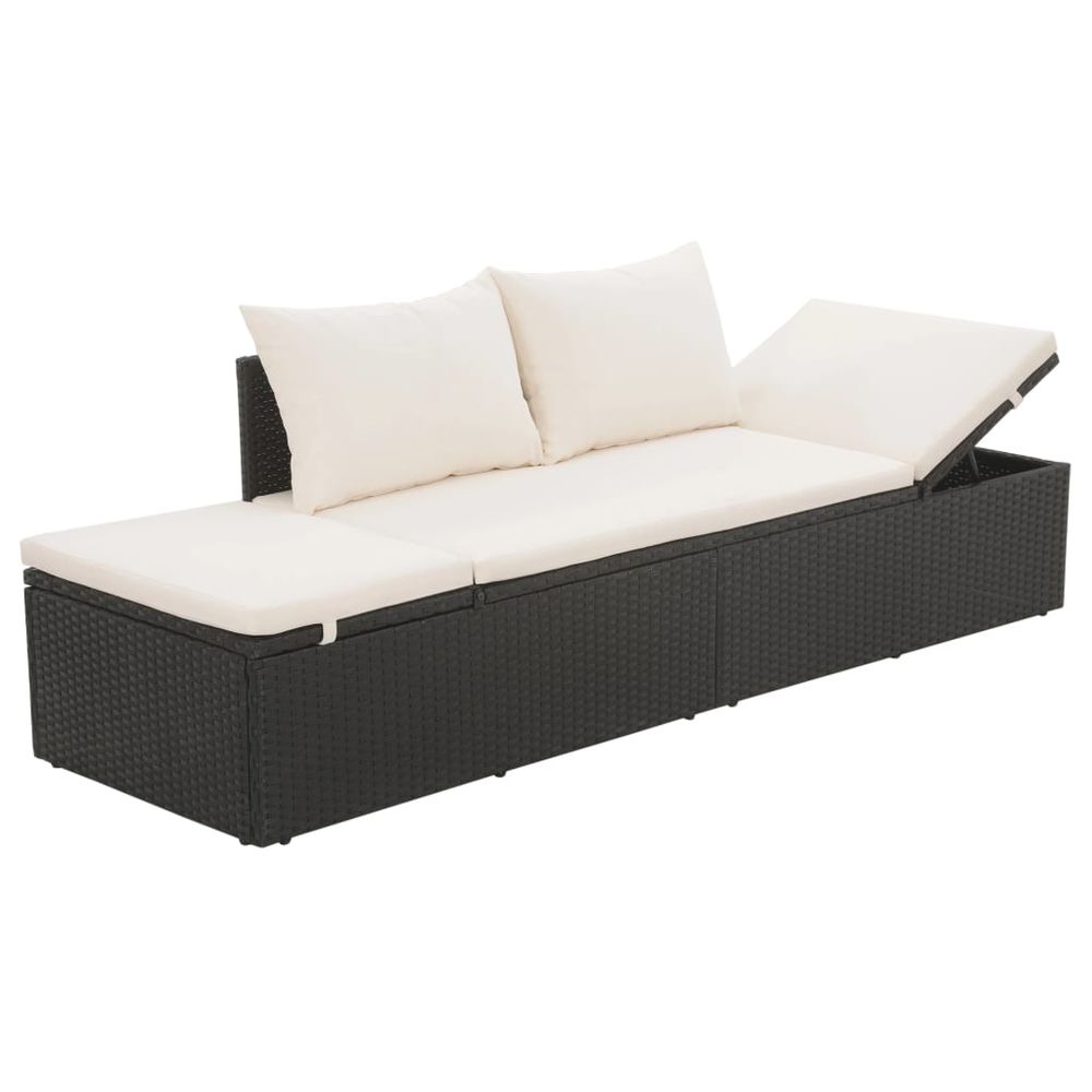 Outdoor Lounge Bed with Cushion & Pillows Poly Rattan Black - anydaydirect