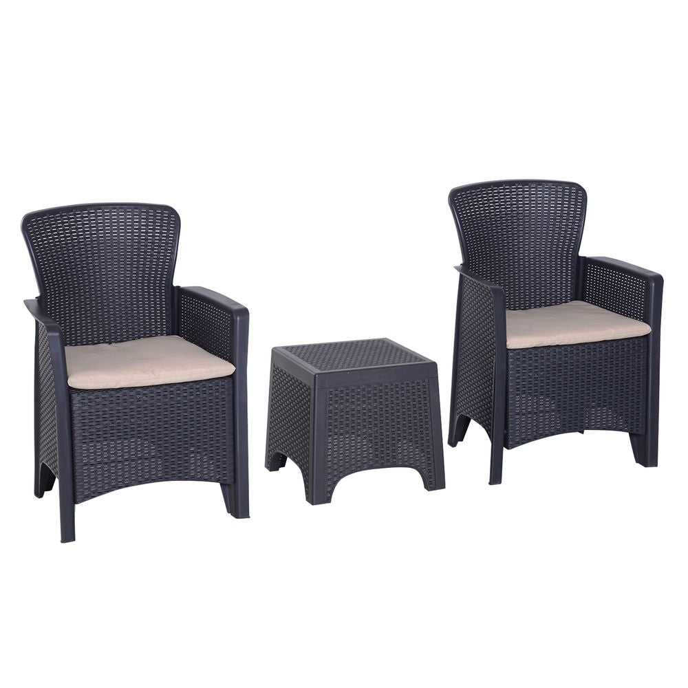 3-PCS Garden Coffee Set Rattan Chair with Coffee Table Cushion High Load Patio - anydaydirect