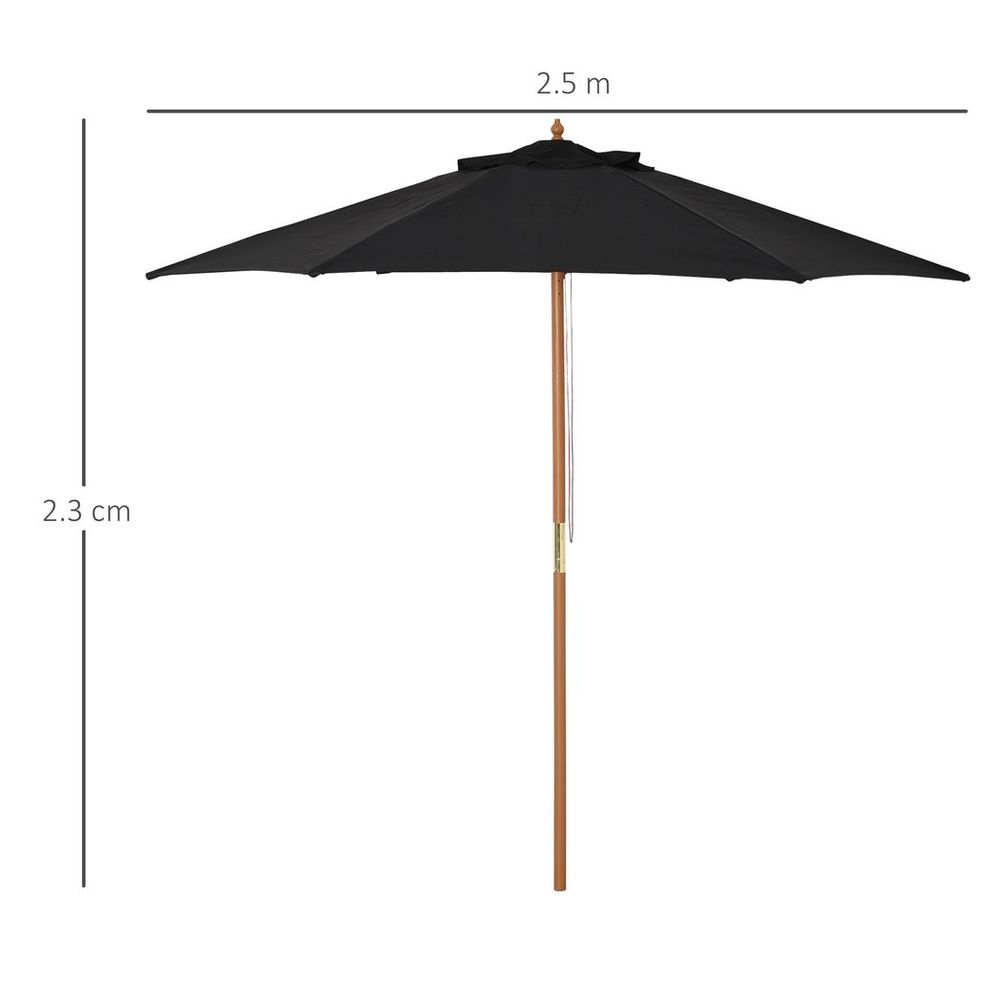 2.5m Wood Garden Parasol Sun Shade Patio Outdoor Wooden Umbrella Canopy Black - anydaydirect