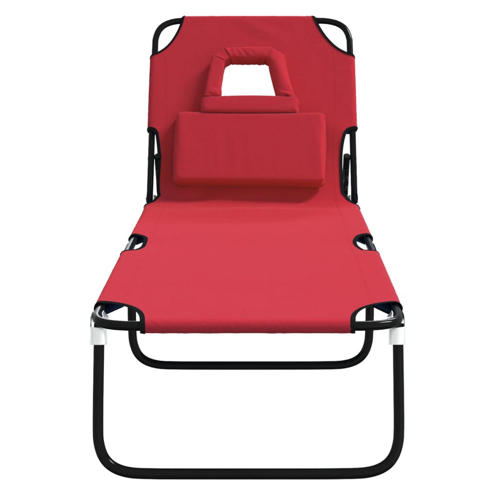 vidaXL Folding Sun Lounger Red Oxford Fabric&Powder-coated Steel - anydaydirect