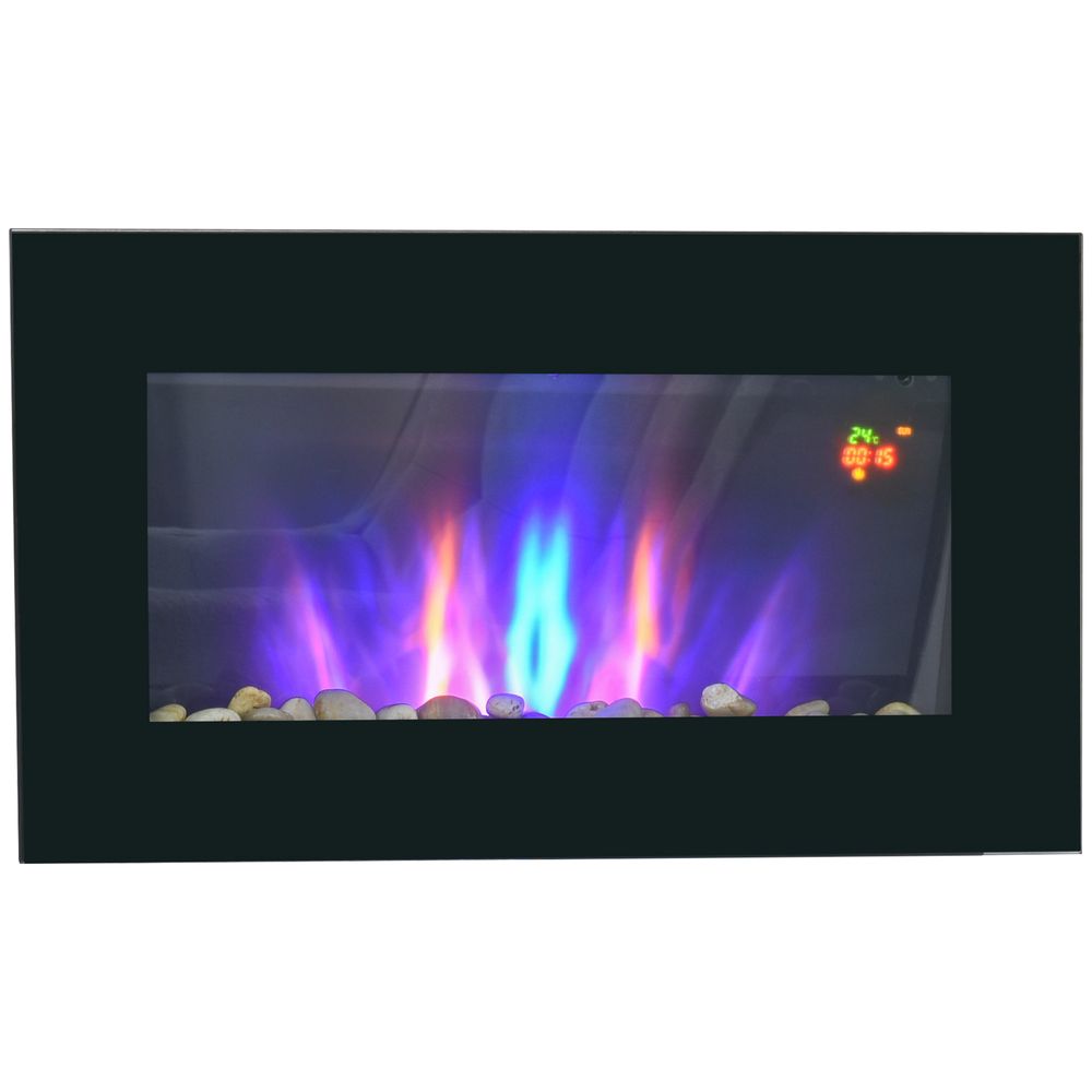 1000W Wall Mounted Tempered Glass Electric Fireplace Heater Black - anydaydirect