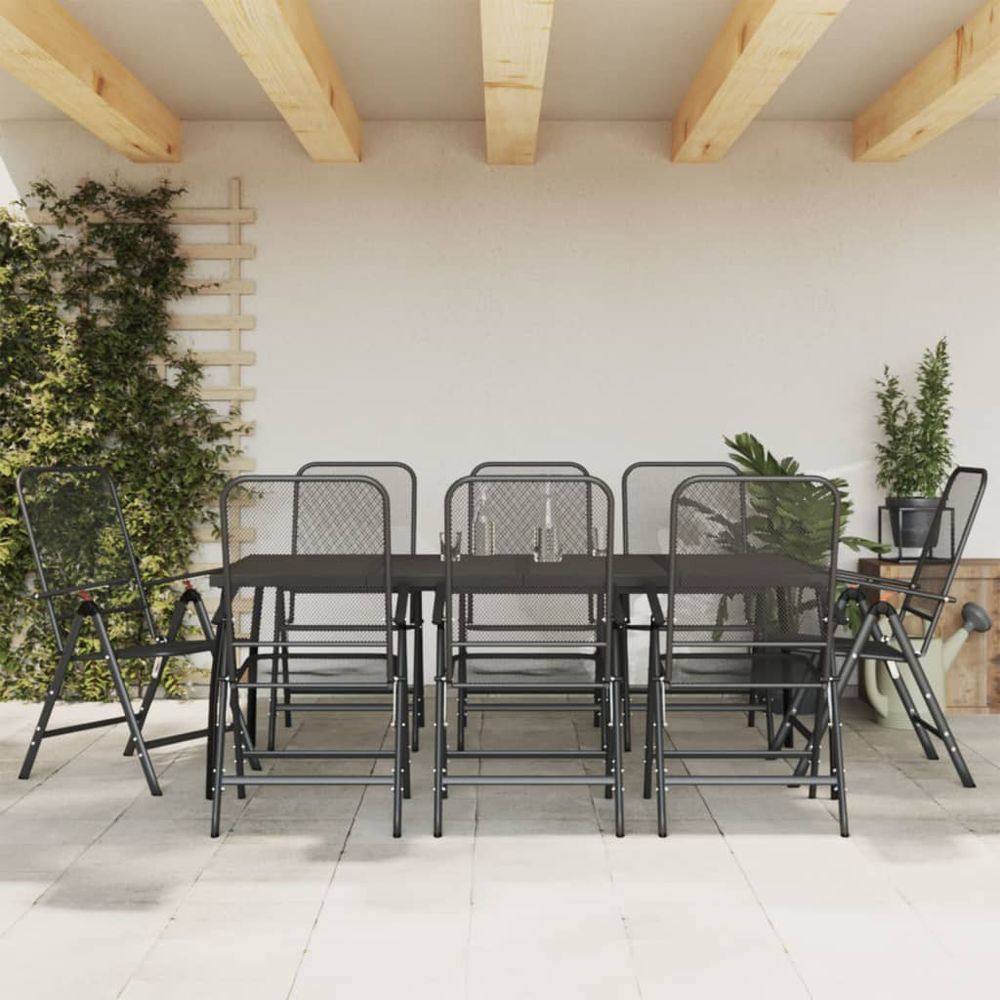 vidaXL 9 Piece Garden Dining Set Anthracite Metal Mesh - anydaydirect