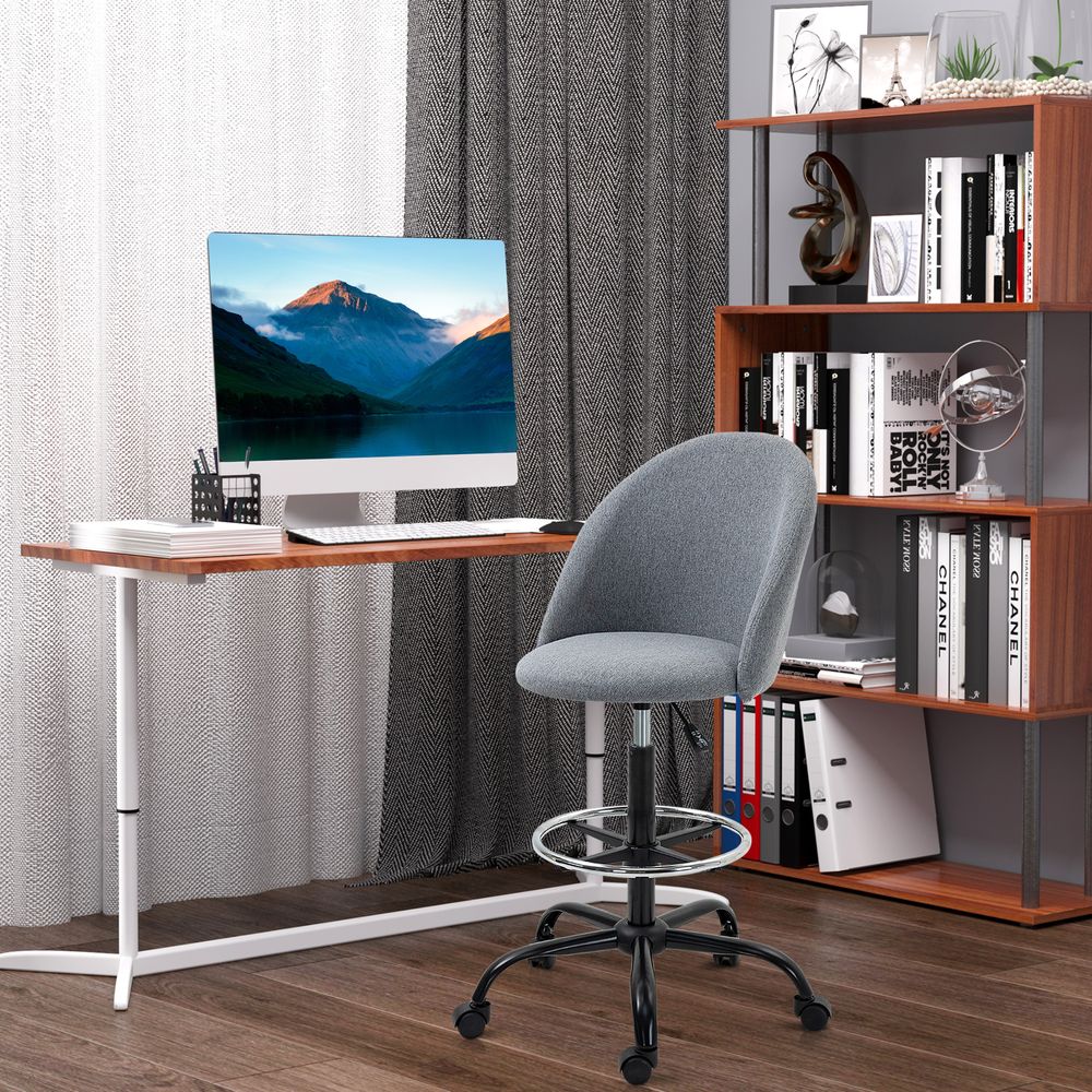 97cm Draughtsman Chair Home Office  5 Wheels Padded Seat Grey Vinsetto - anydaydirect