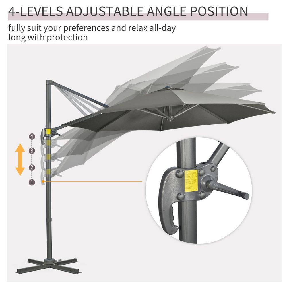3 x 3(m) Cantilever Parasol Garden Umbrella with Cross Base Grey - anydaydirect