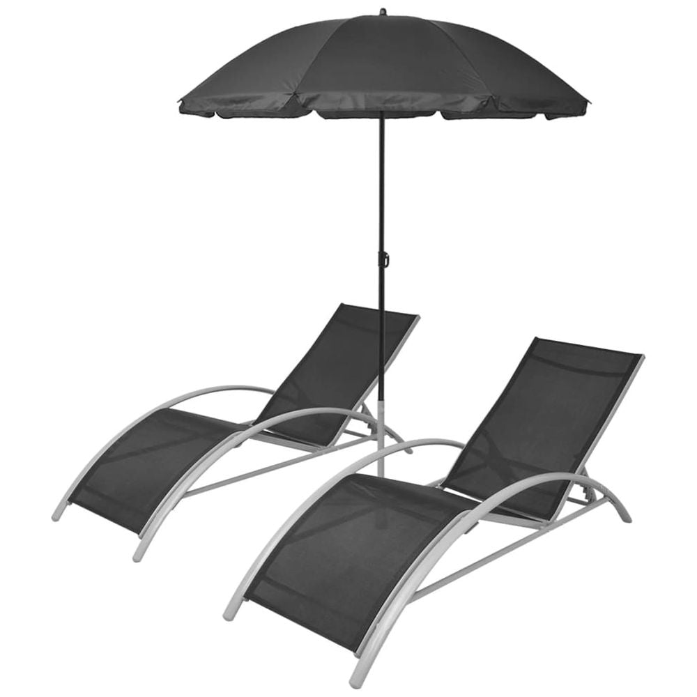 Sun Loungers with Umbrella Aluminium Black - anydaydirect