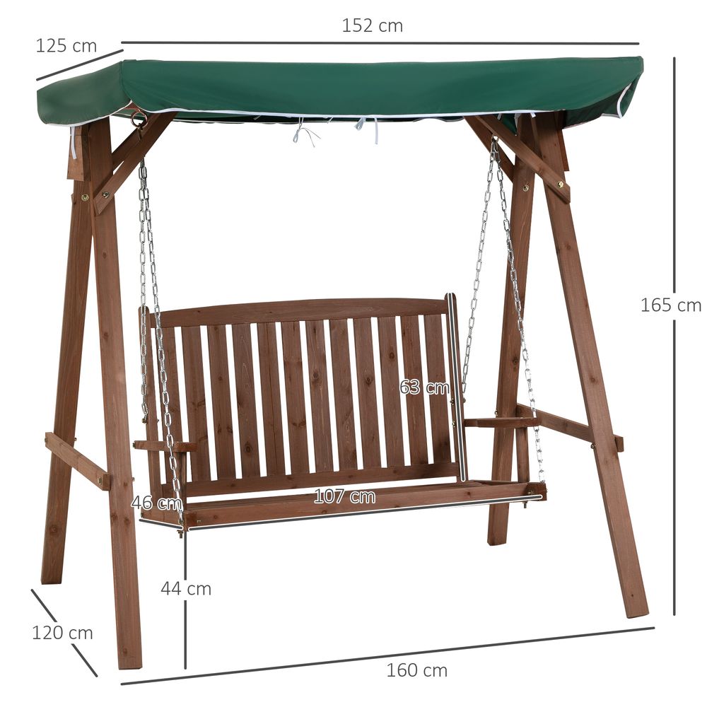 Outsunny Fir Wood 2-Seater Outdoor Garden Swing Chair w/ Canopy Green - anydaydirect