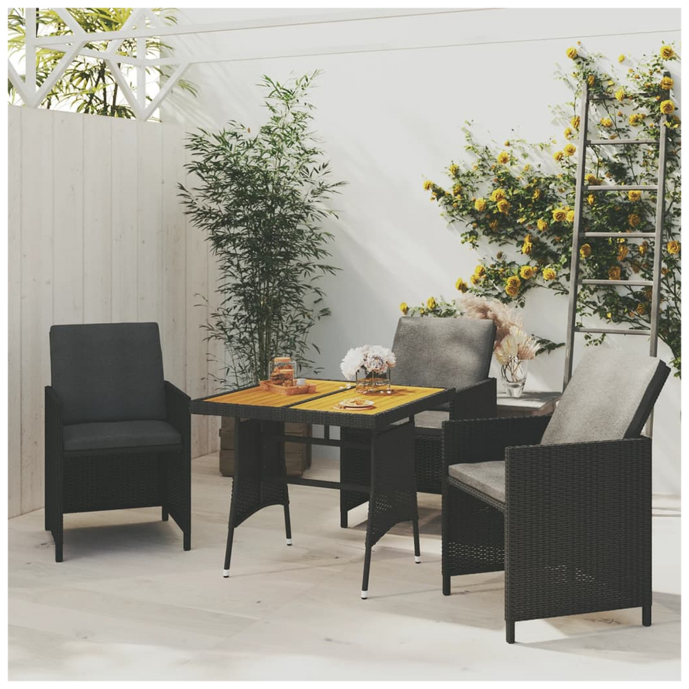Garden Table Black 70x70x72 cm Poly Rattan & Solid Acacia Wood - anydaydirect