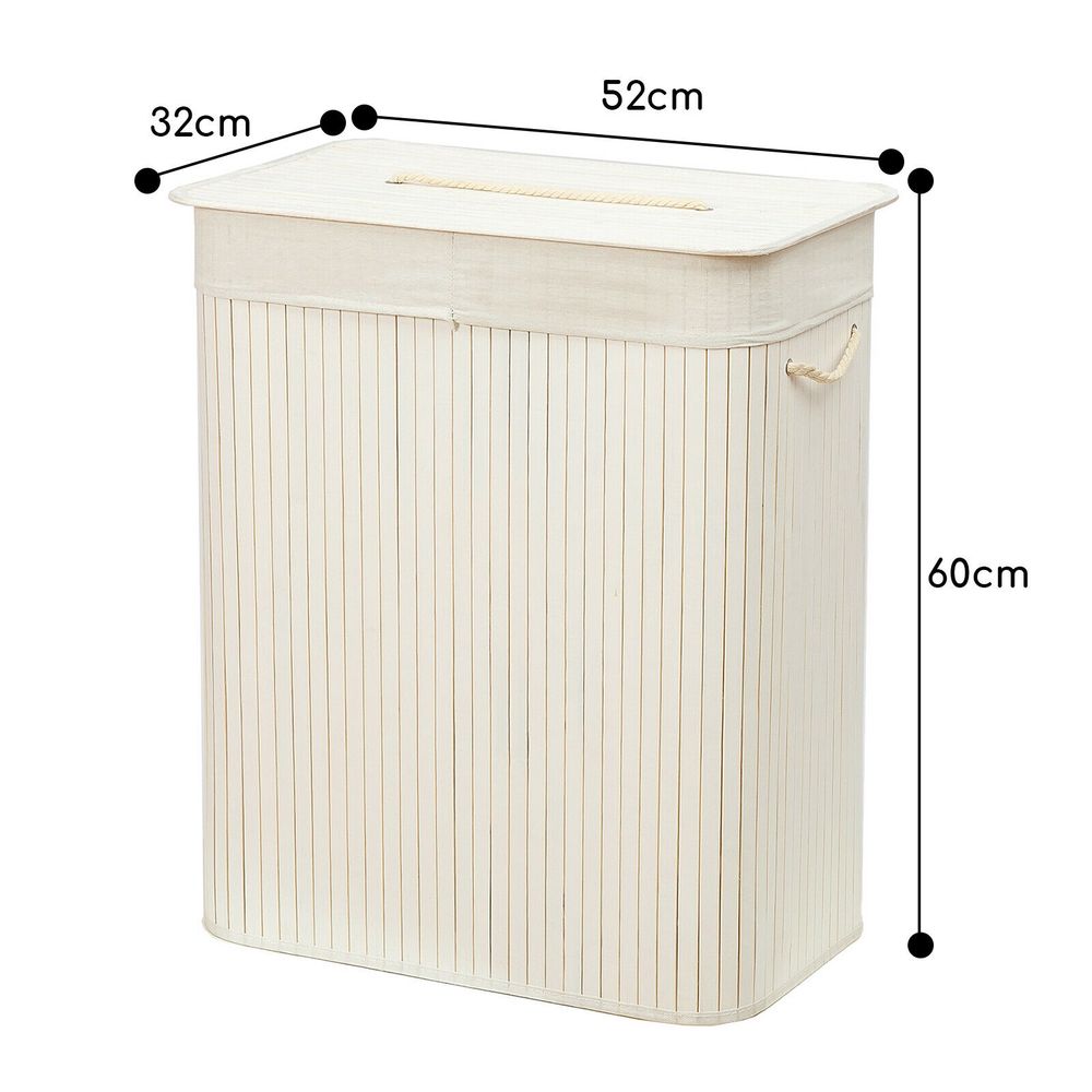 Rectangular Bamboo Laundry Basket-White with Divider - anydaydirect