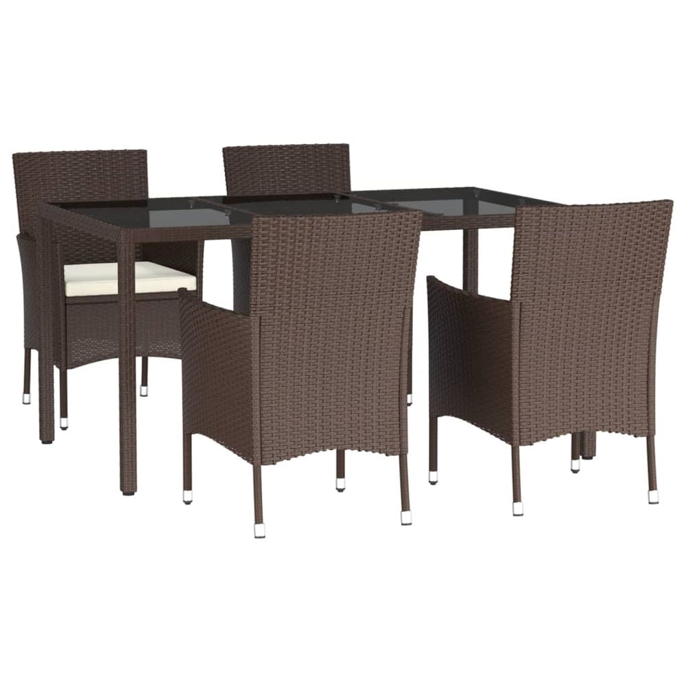 vidaXL 5 Piece Garden Dining Set with Cushions Brown Poly Rattan - anydaydirect