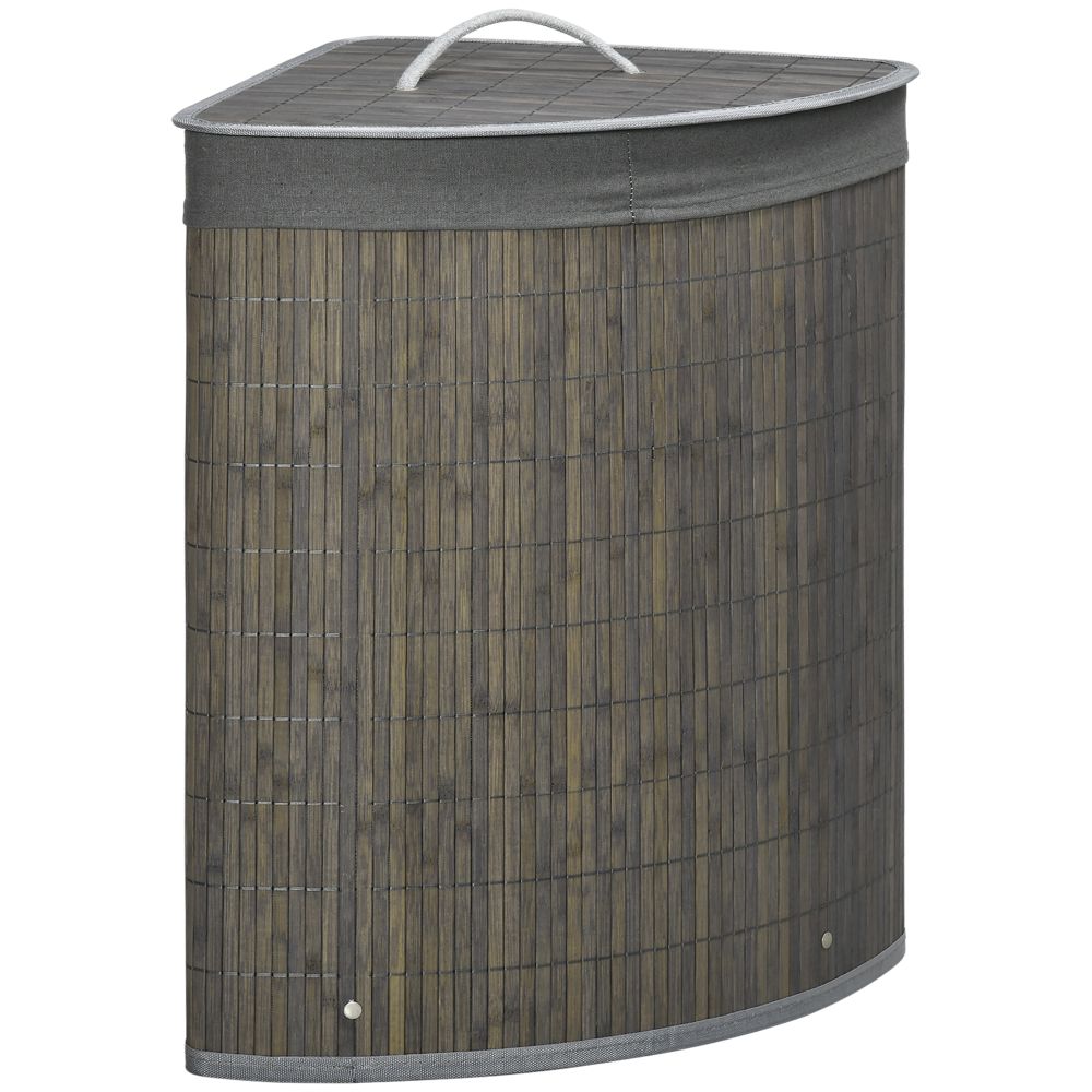 55L Bamboo Corner Laundry Hamper Bamboo Laundry Basket 38x38x57cm Grey HOMCOM - anydaydirect
