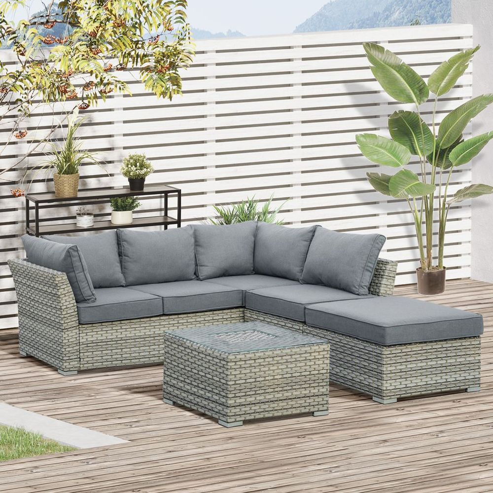 Patio PE Rattan Sofa Sectional Conversation Furniture Set w/ Ice Bucket - anydaydirect