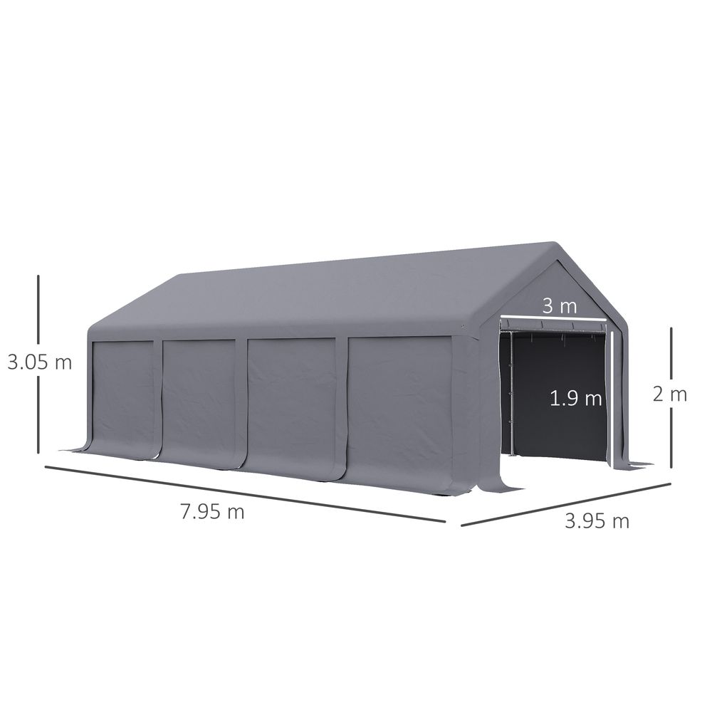 4x8m Patio Garden Party Canopy, PVC Cover Water-Resistant Dark Grey - anydaydirect