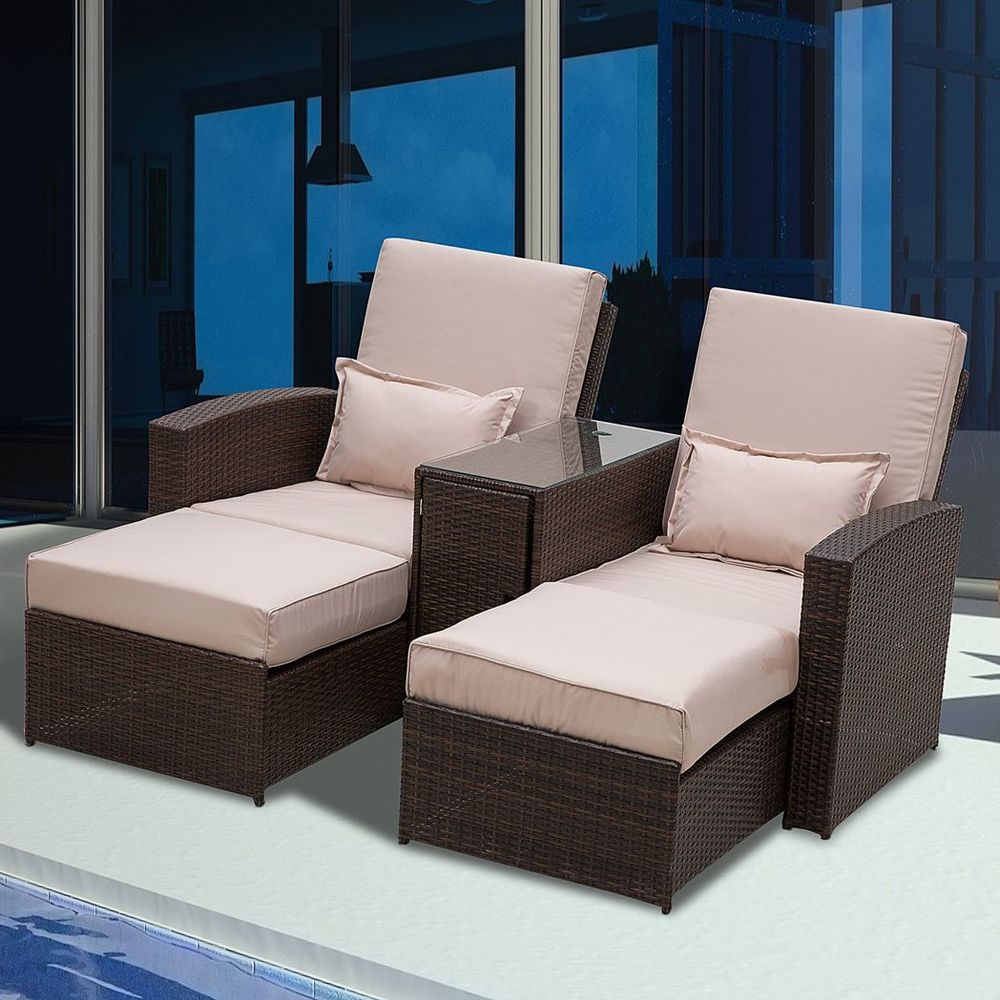 Garden Double Rattan Sun Lounger Sofa Recliner Wicker Patio Brown - anydaydirect