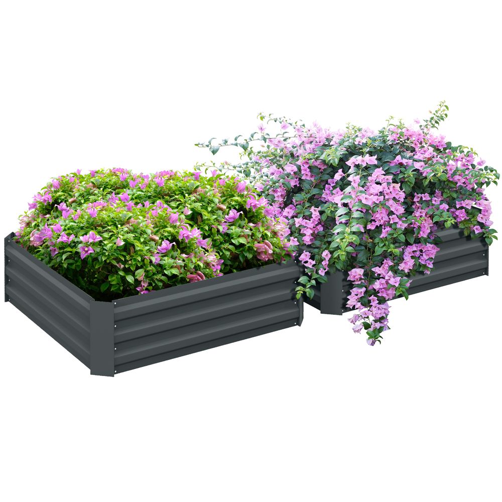 Outsunny Set of 2 Raised Garden Bed Galvanised Planter Box Easy Setup Dark Grey - anydaydirect