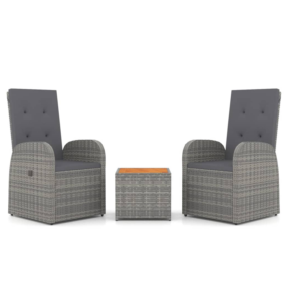 3 Piece Garden Lounge Set Grey Poly Rattan&Solid Wood Acacia - anydaydirect