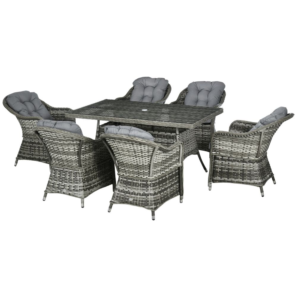 Outsunny 7 Pieces Rattan Dining Sets w/ Tempered Glass Umbrella Hole Table - anydaydirect