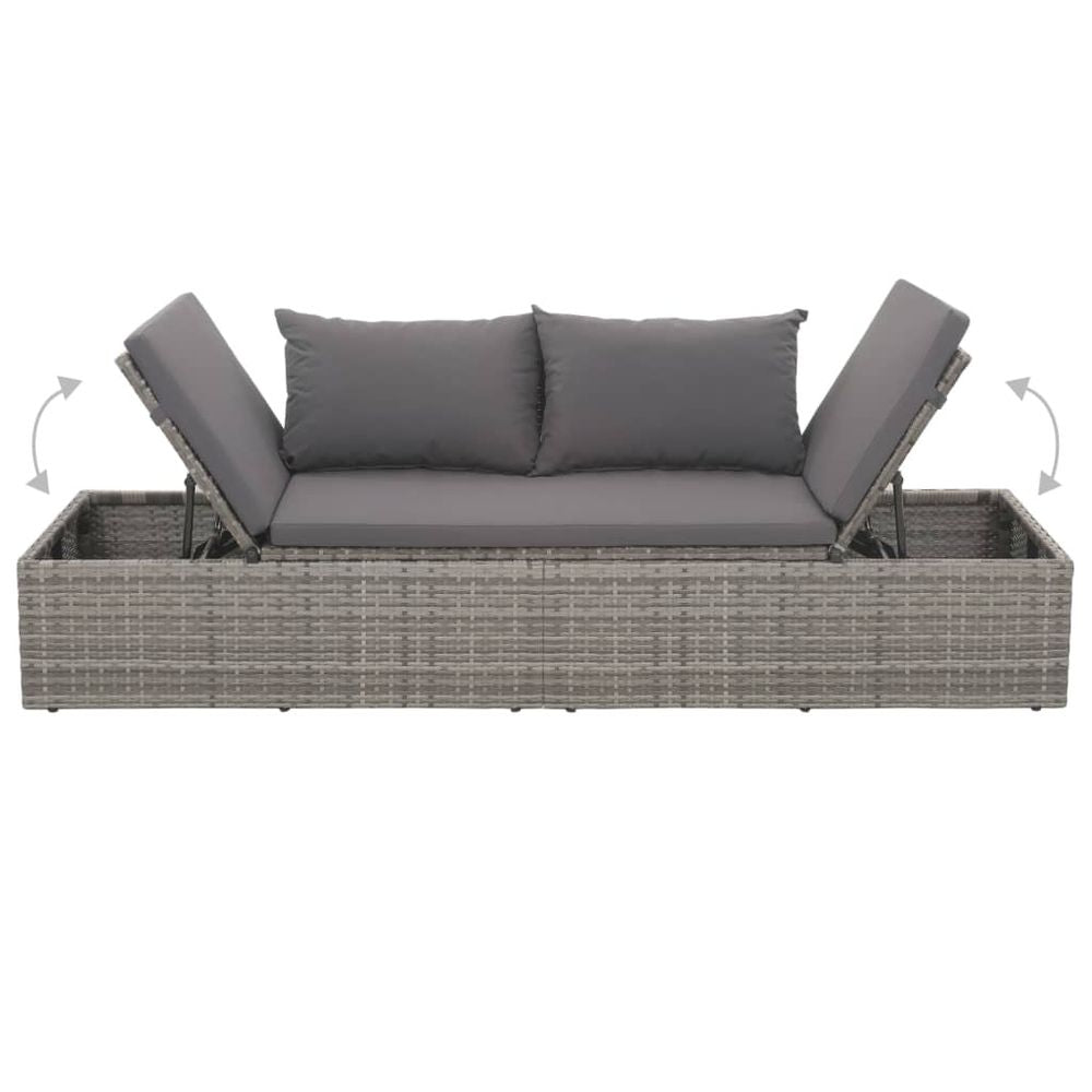 Outdoor Lounge Bed with Cushion & Pillows Poly Rattan Grey - anydaydirect