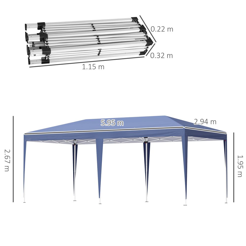 Pop Up Gazebo, Double Roof Canopy Tent,  Bag, 6x3x3m, Blue Heavy Duty - anydaydirect
