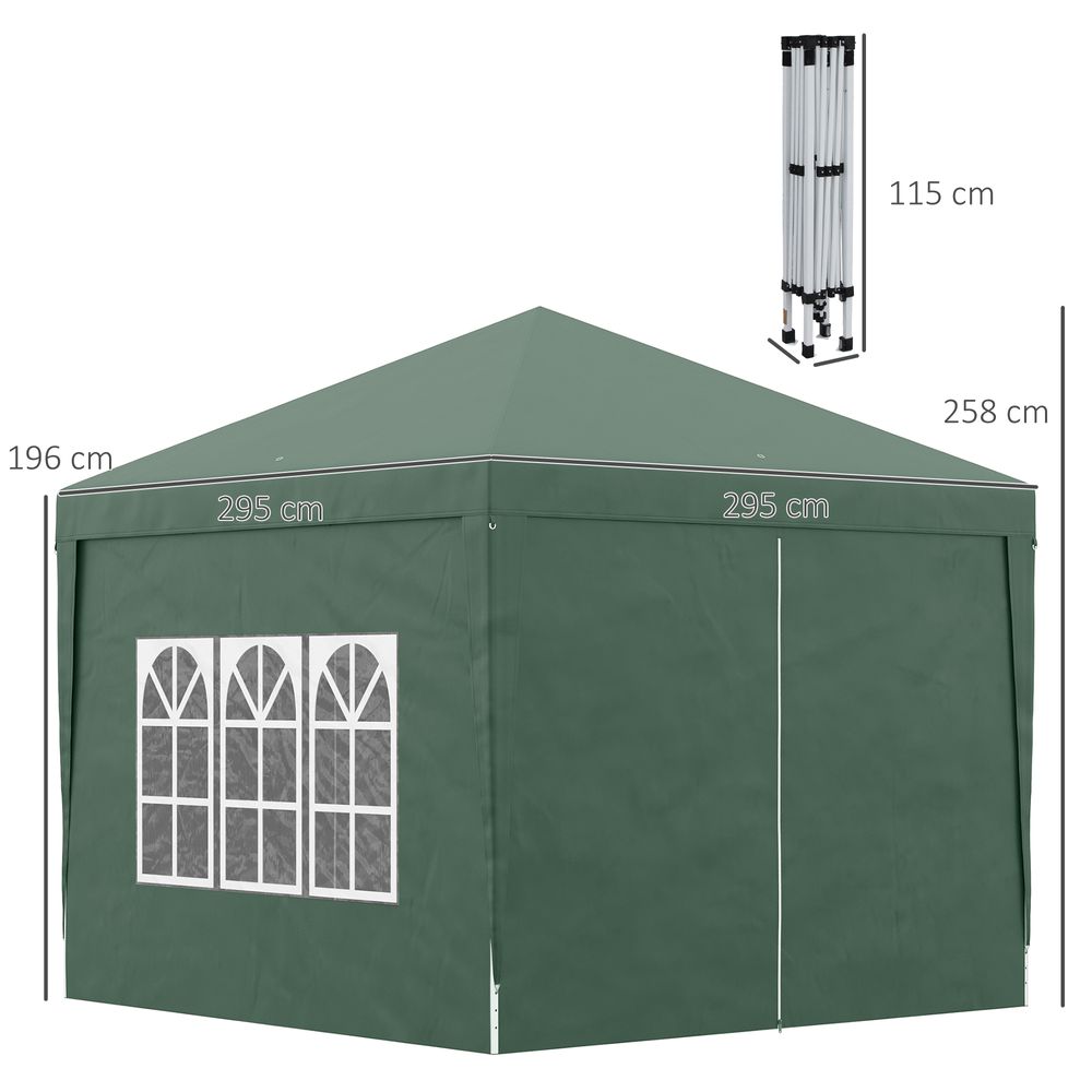 Outsunny 3mx3m Pop Up Gazebo Party Tent Canopy Marquee with Storage Bag Green - anydaydirect