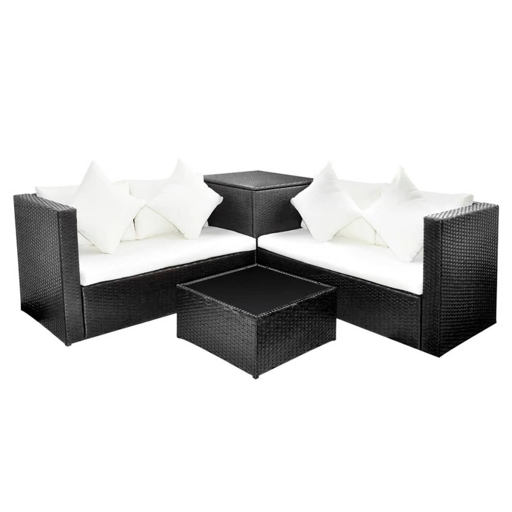 4 Piece Garden Lounge Set with Cushions Poly Rattan Black - anydaydirect