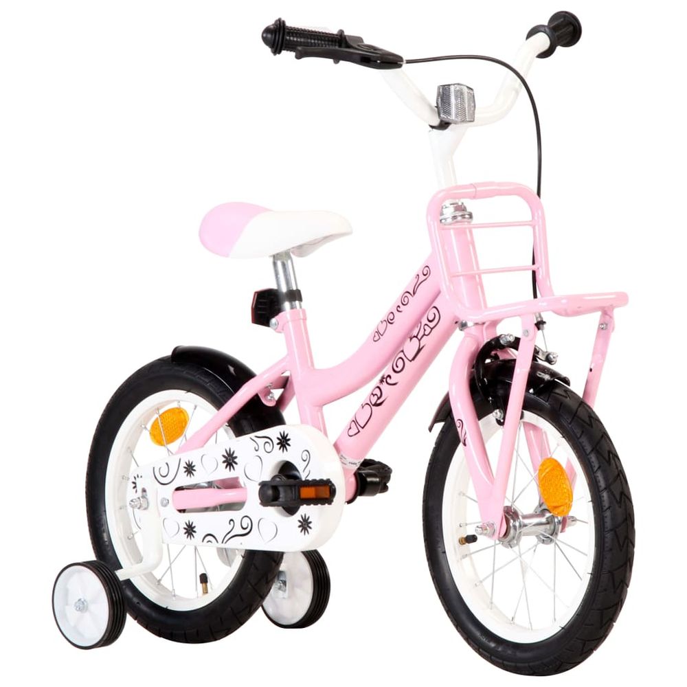 Kids Bike with Front Carrier 14 inch White and Pink - anydaydirect