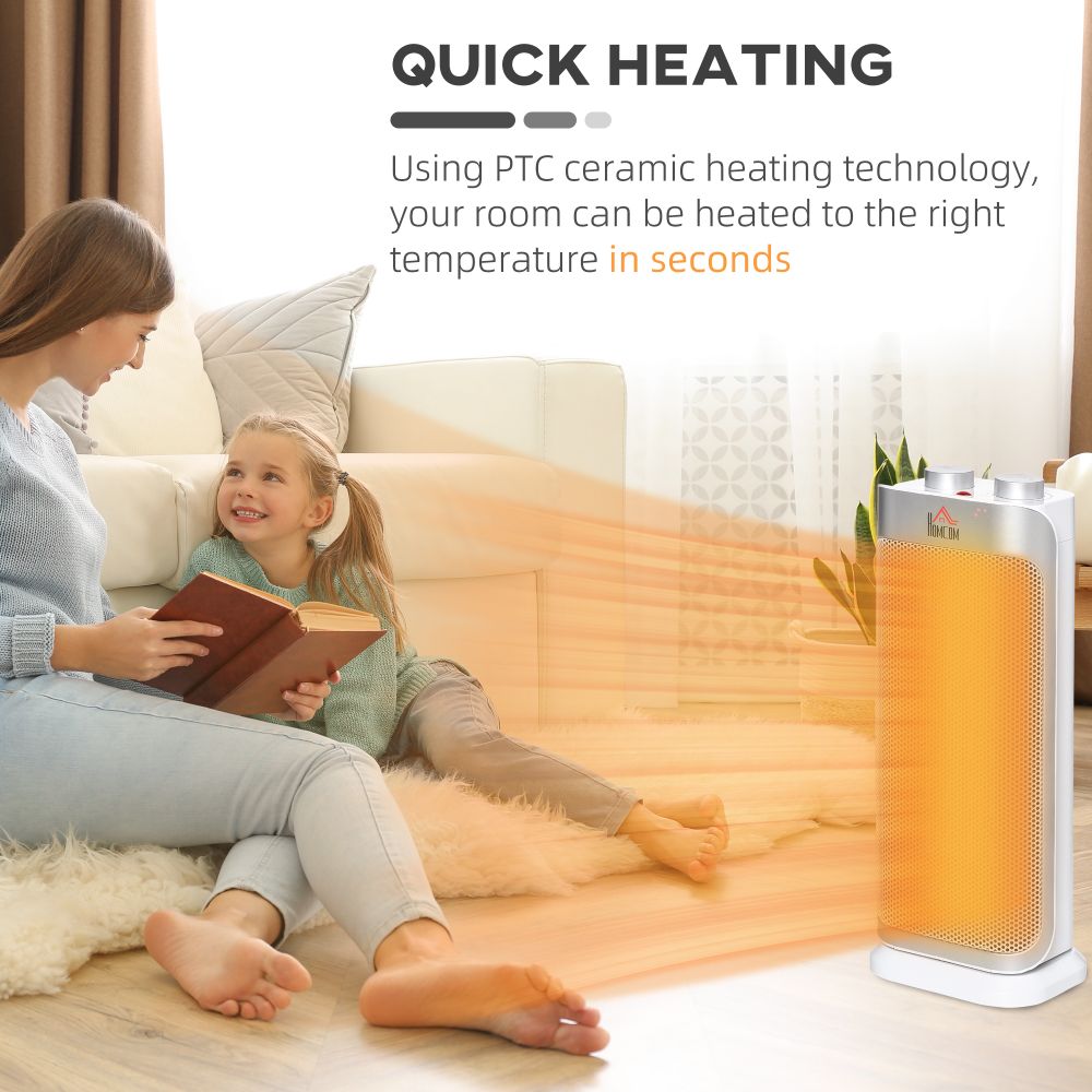 Indoor Space Heater Oscillating Ceramic Heater w/ Adjustable Modes 1000W/2000W - anydaydirect