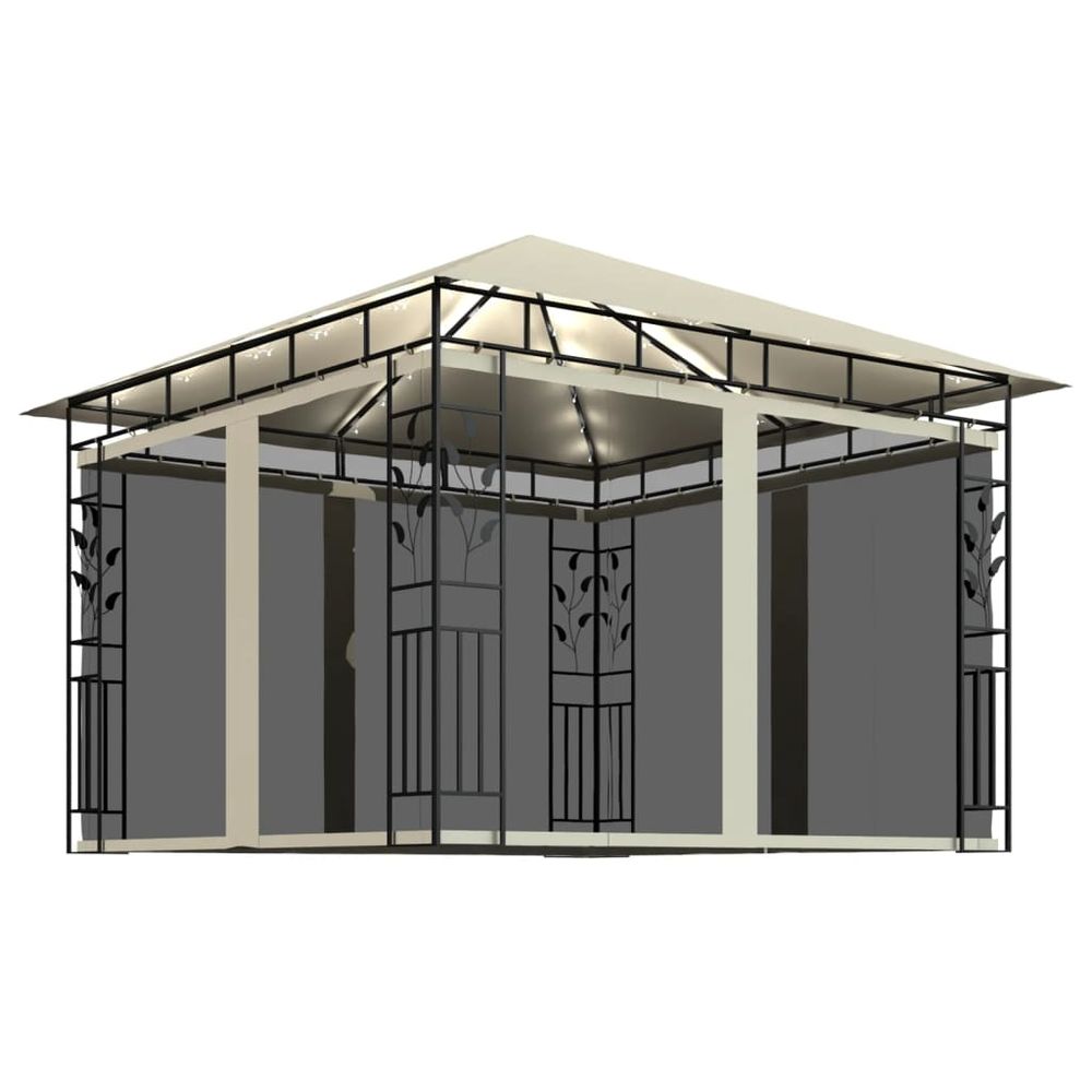 Gazebo with Mosquito Net & LED String Lights Anthracite, Cream & Taupe - anydaydirect