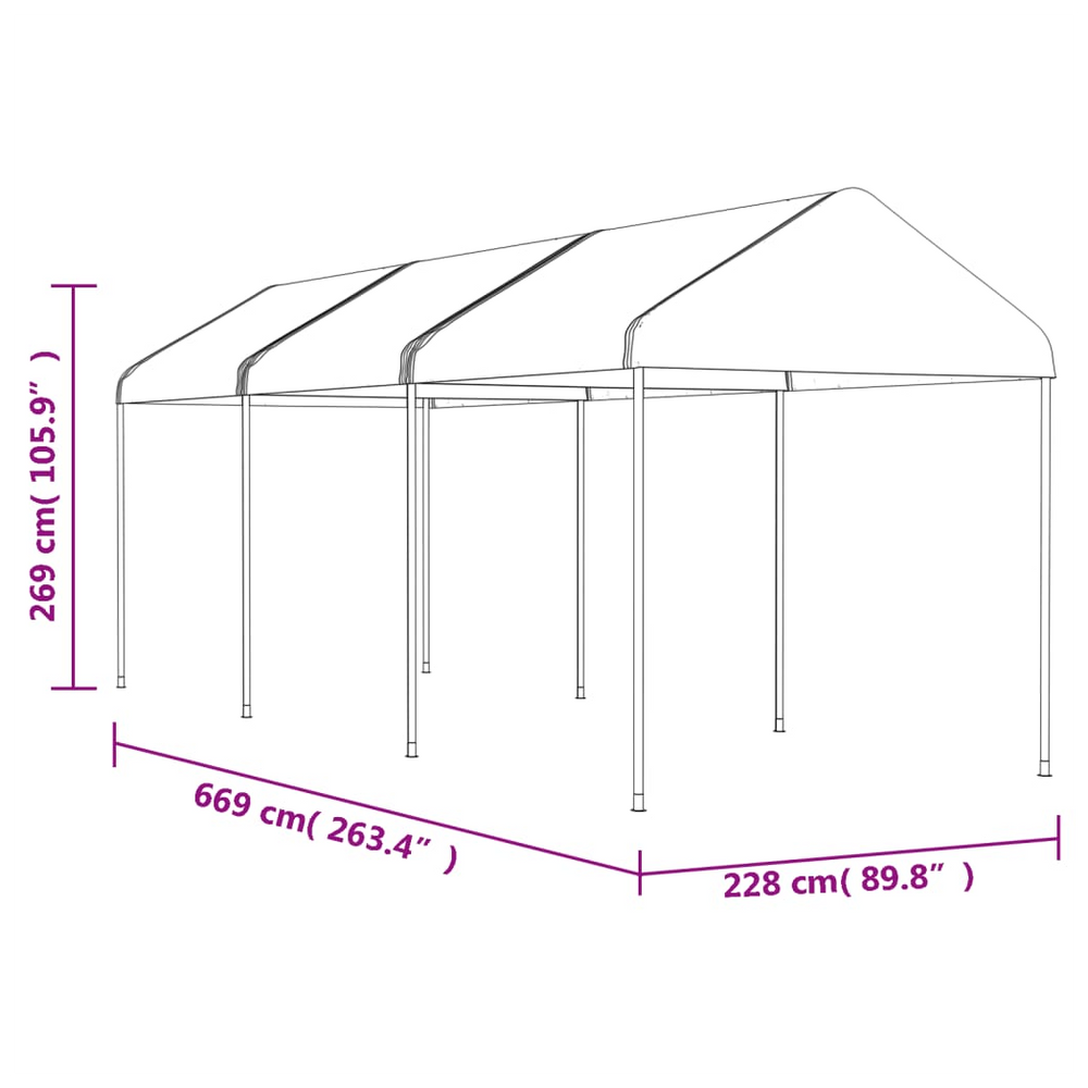 vidaXL Gazebo with Roof White 6.69x2.28x2.69 m Polyethylene - anydaydirect