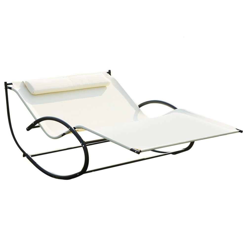 Outsunny Texteline Double Lounger W/Pillow-Beige - anydaydirect