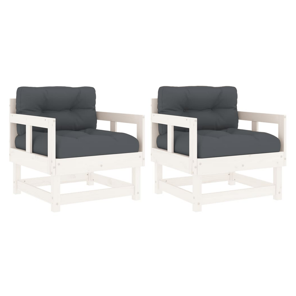 vidaXL Garden Chairs with Cushions 2 pcs White Solid Wood Pine - anydaydirect