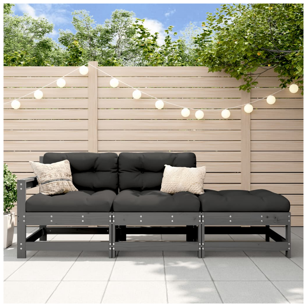 vidaXL 3 Piece Garden Lounge Set with Cushions Grey Solid Wood - anydaydirect