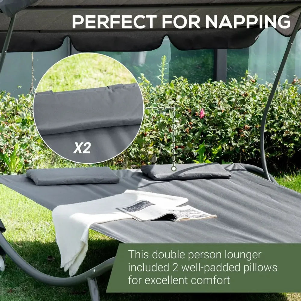 Double Hammock Swing Garden Outdoor Frame Sun Lounger Bed Beds Canopy w/ Pillows - anydaydirect