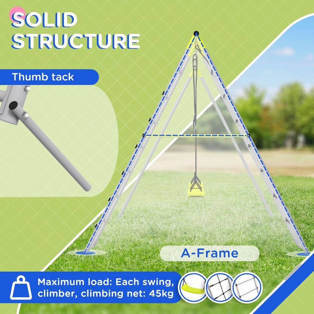 Outsunny 4-in-1 Metal Kids Swing Set with Double Swings, Climber, Climbing Net - anydaydirect