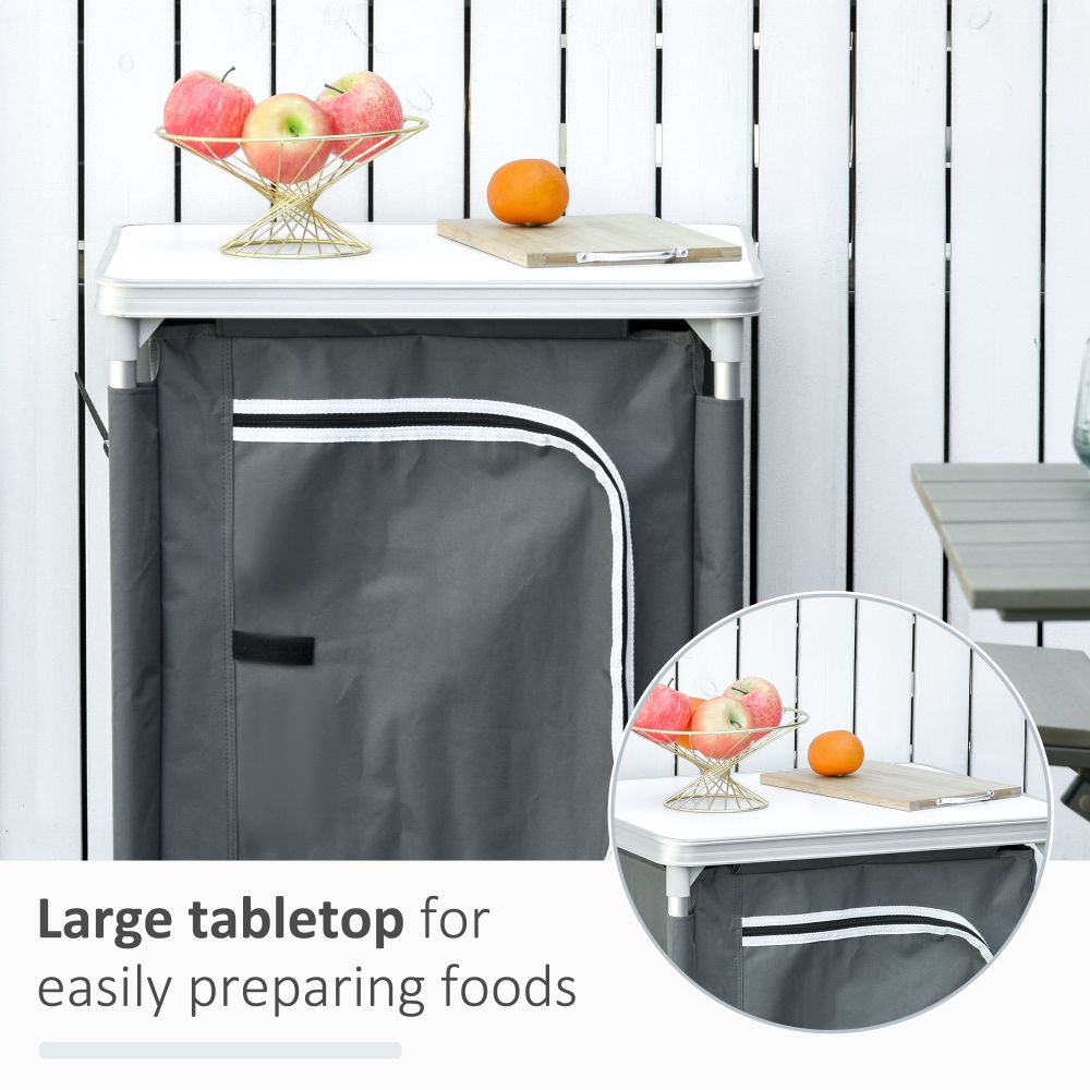 Outdoor 3-shelf Camping Cupboard Kitchen Station Cook Table Grey Outsunny - anydaydirect