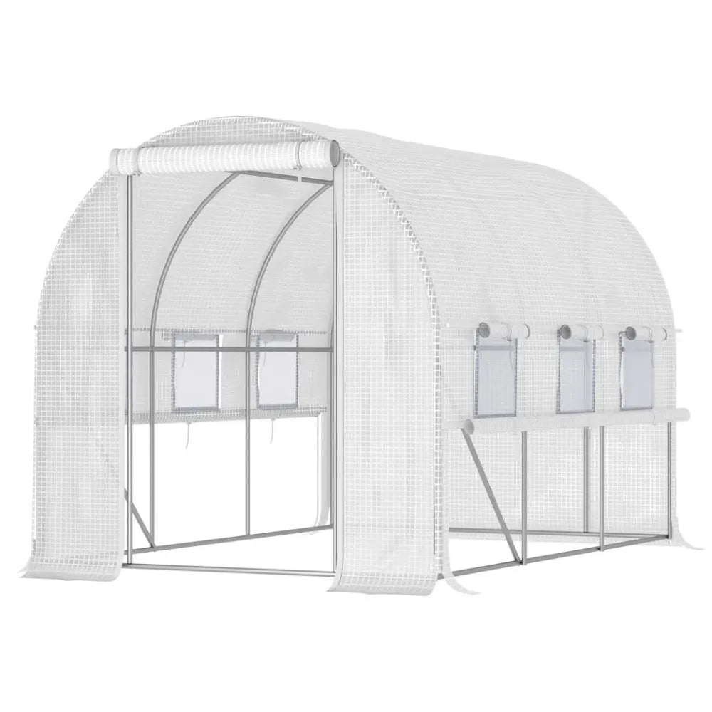 Large Outside Backyard Plant Greenhouse Hot House w/ Zippered Doors White - anydaydirect