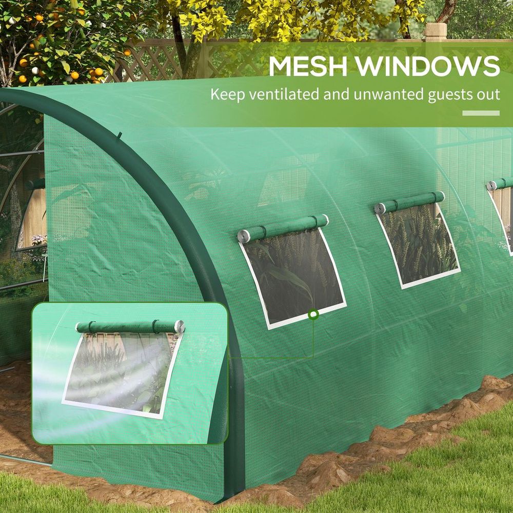 Outsunny Tunnel Greenhouse, Upgraded Structure, Hinged Doors, 6 x 3(m), Green - anydaydirect