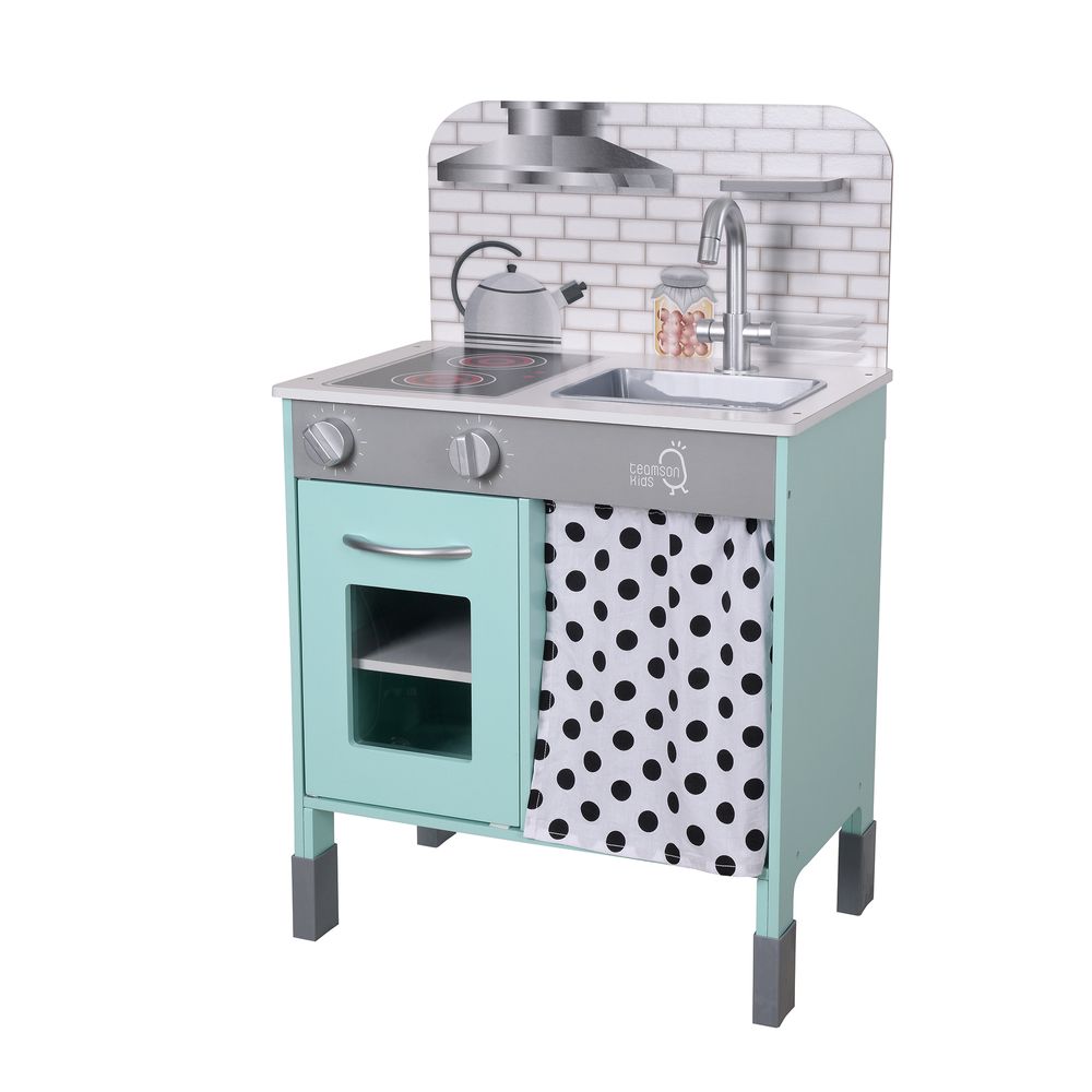 Little Chef Philly Modern Interactive Wooden Play Kitchen, Blue - anydaydirect