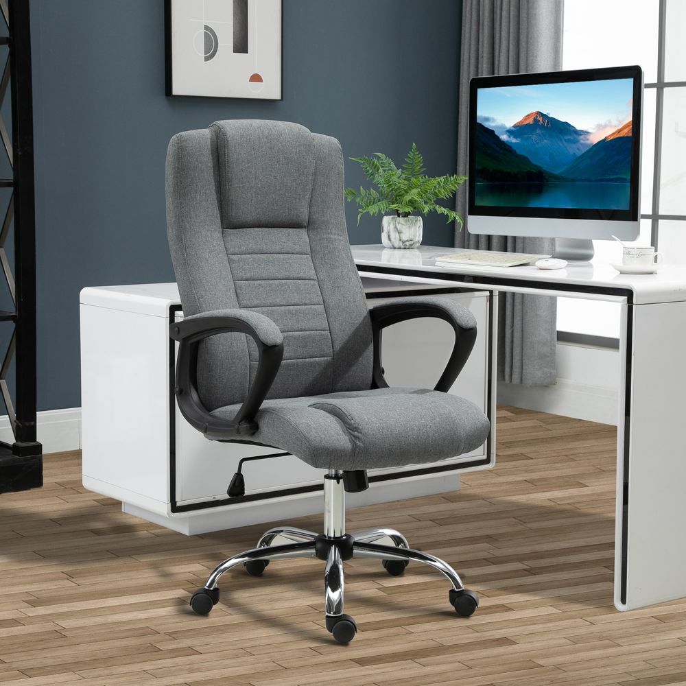 Linen Office Chair 360� Swivel High Back Wide Adjustable Seat Grey Vinsetto - anydaydirect