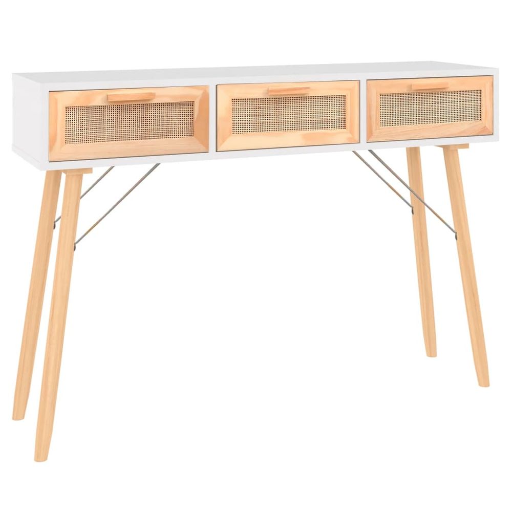 Console Table White 105x30x75 cm Solid Wood Pine&Natural Rattan - anydaydirect