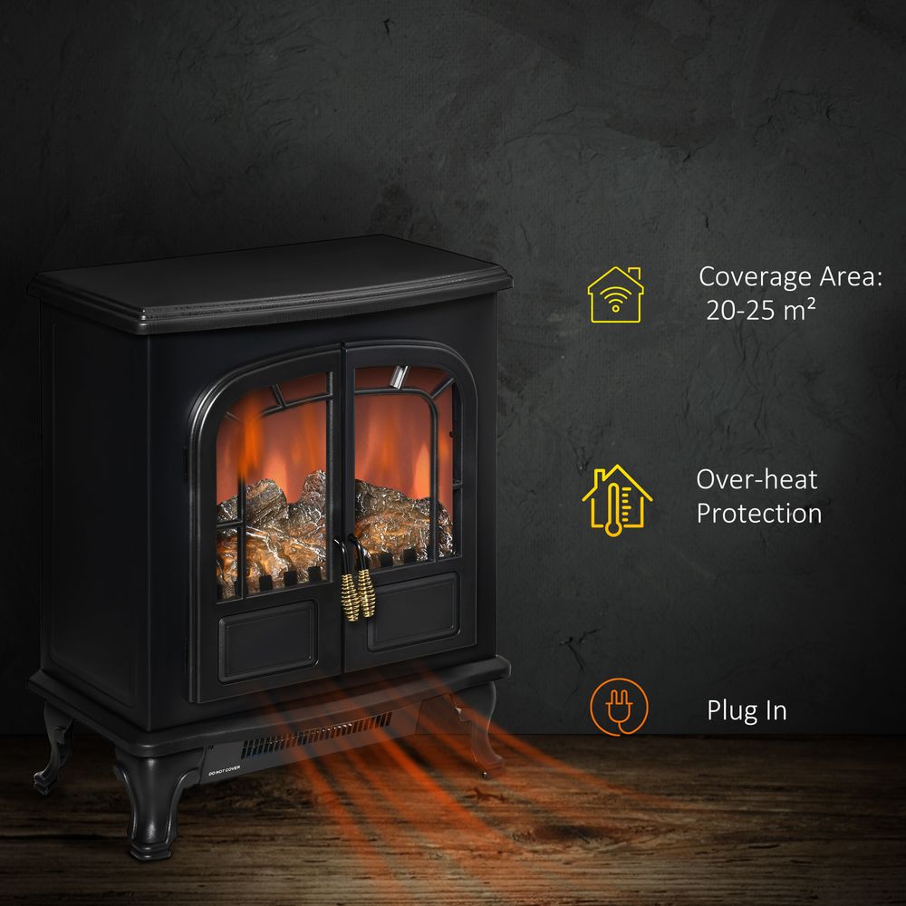 Electric Fireplace LED Fire Flame Effect, Double Door,  1000W/2000W, Black - anydaydirect
