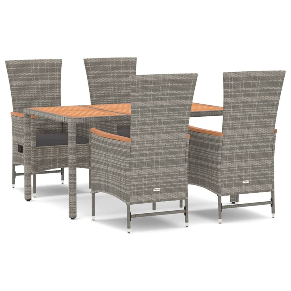 5 Piece Garden Dining Set Grey Poly Rattan&Solid Wood Acacia - anydaydirect