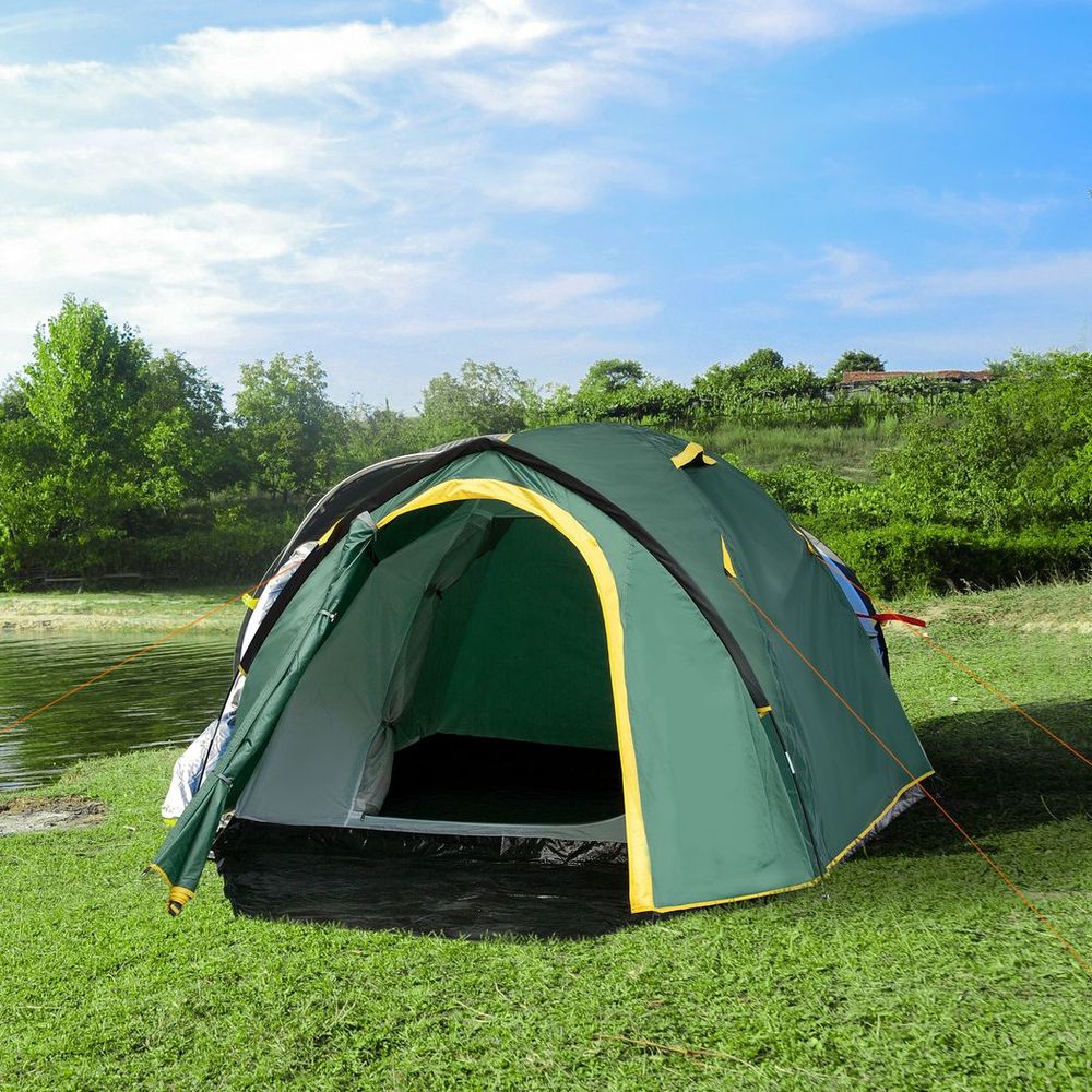 Outsunny Compact Camping 2 Man Tent w/ Vestibule & Mesh Vents for Hiking Green - anydaydirect