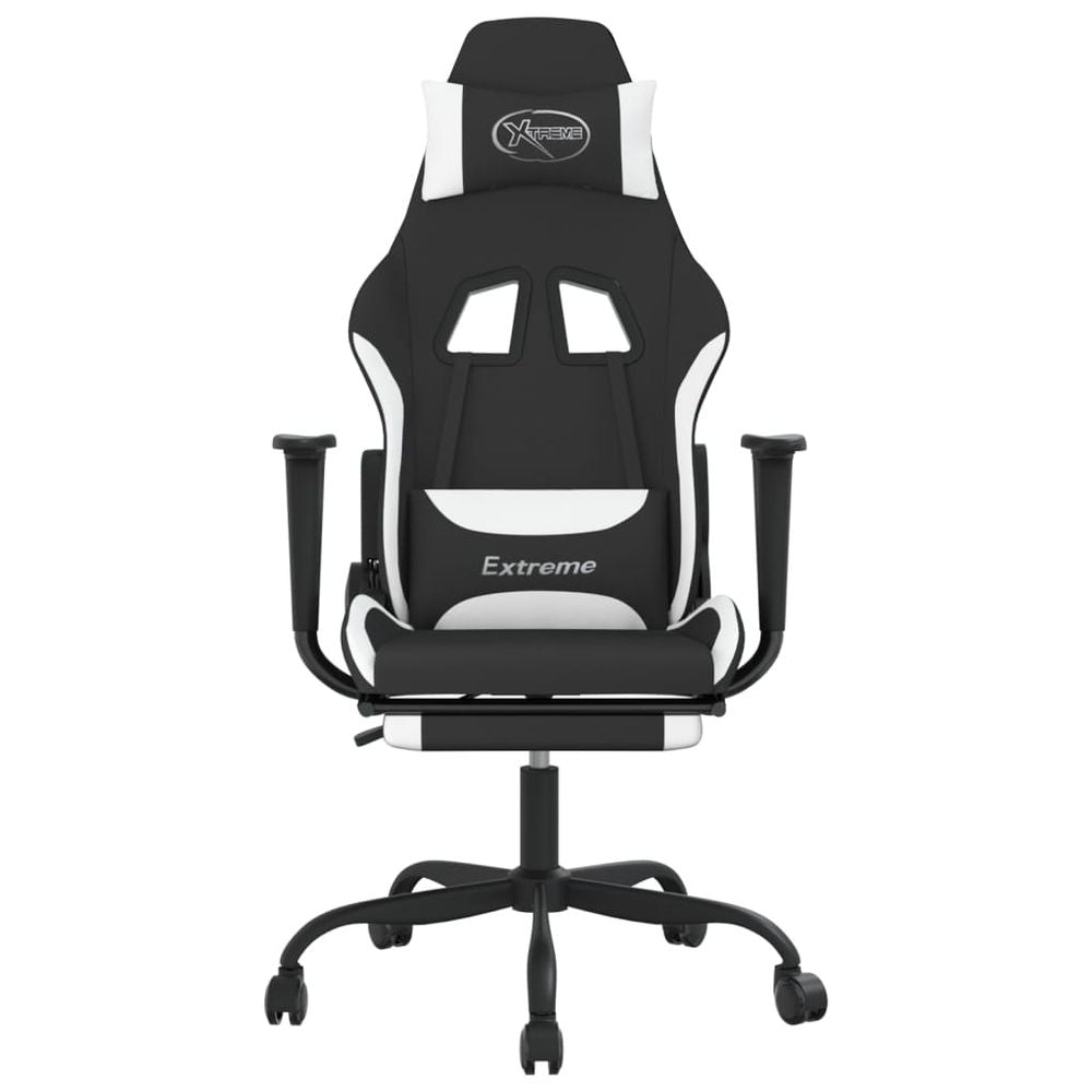 Swivel Gaming Chair with Footrest Black and White Fabric - anydaydirect