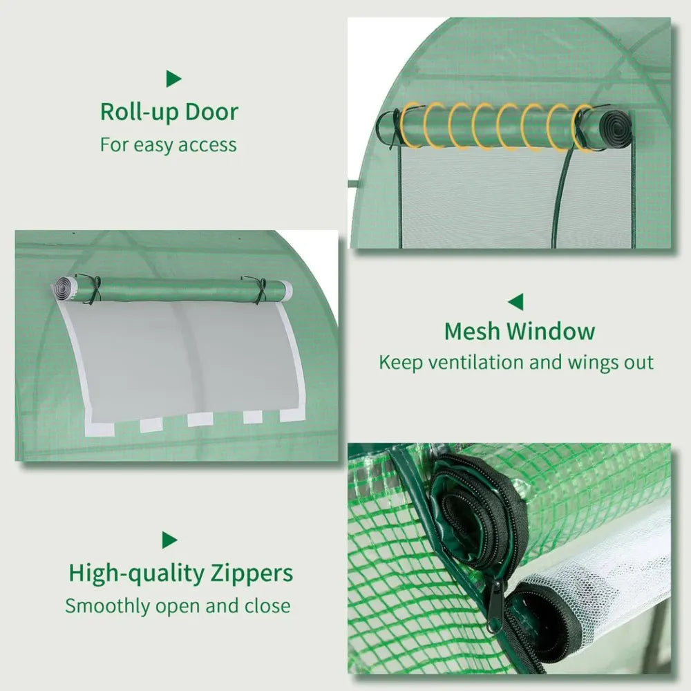 Polytunnel Greenhouse for Garden W/ Mesh Window and Steel Frame, 1.8 x 1.8 x 2 m - anydaydirect